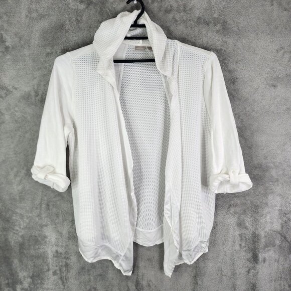 Womens White Chicos Zenergy Hooded Open Front Cardigan Sweater Rolled Sleeves 4 - Picture 2 of 8